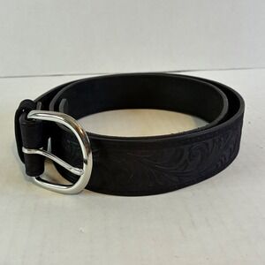 Justin Mens 38 Black Floral Tooled Top Grain Leather Western Belt 53903 USA